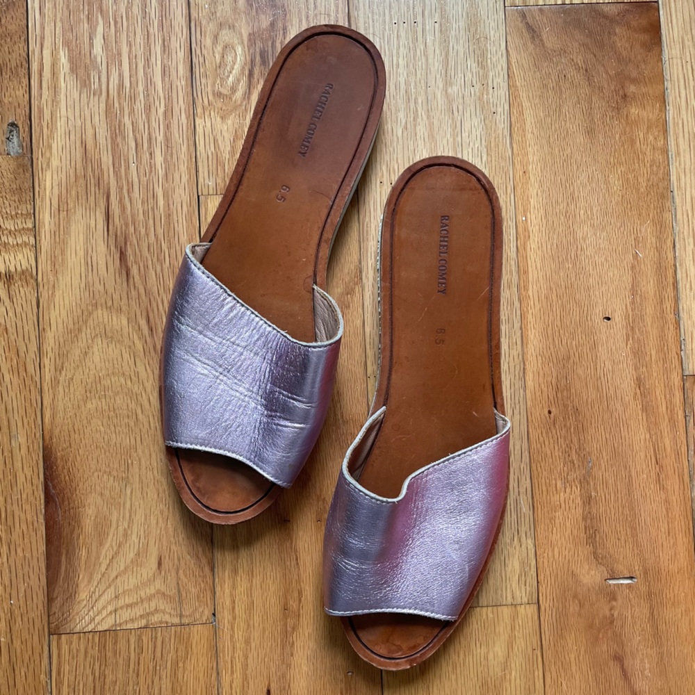 Rachel Comey Pink Metallic Leather Slides